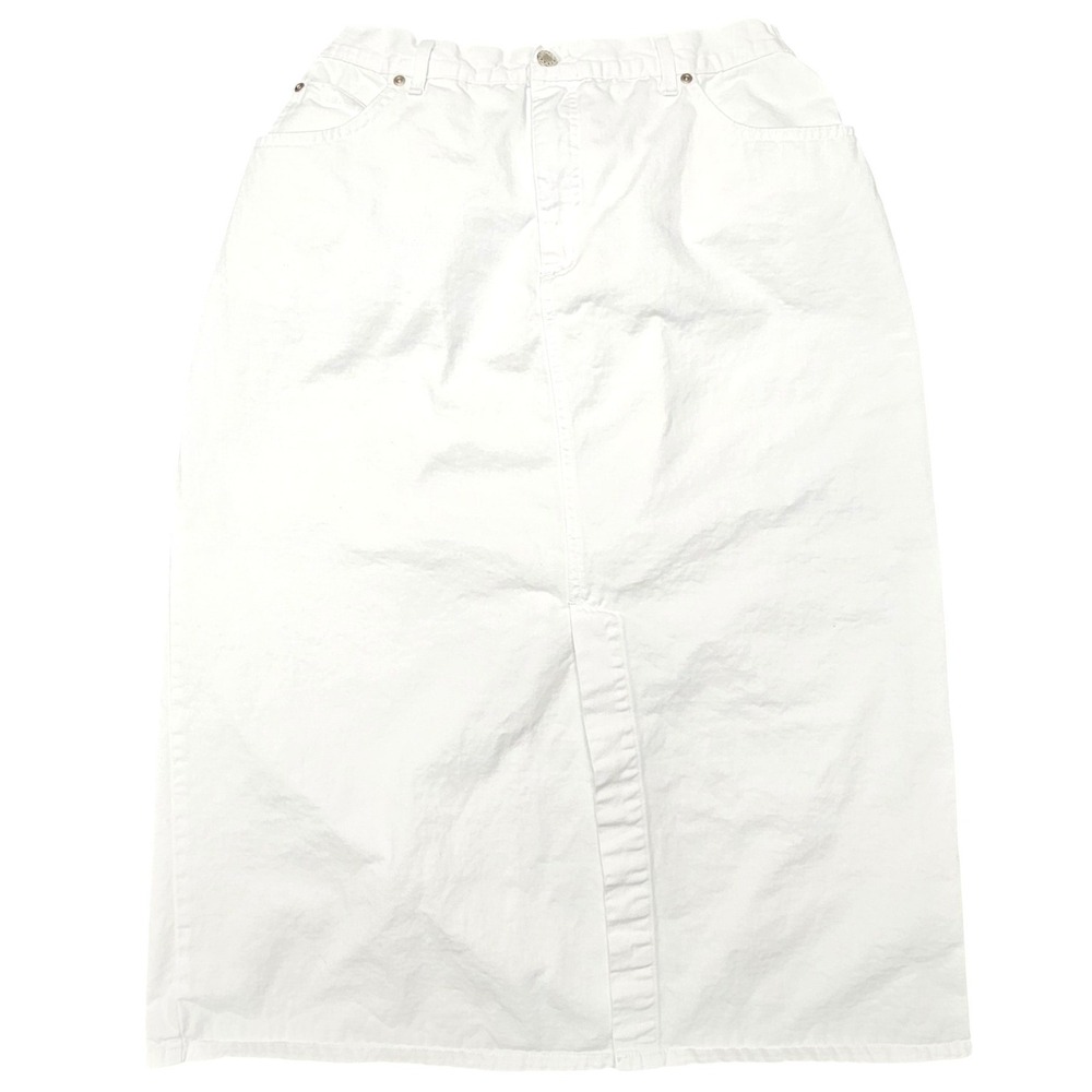 Denim & Co Maxi Skirt Women L White Cotton High Waist Clean Girl Coastal Grandma - Picture 1 of 9